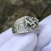 Nazi Ring Swastika and Oak NSDAP Third Reich Ring Filled Iron Cross
