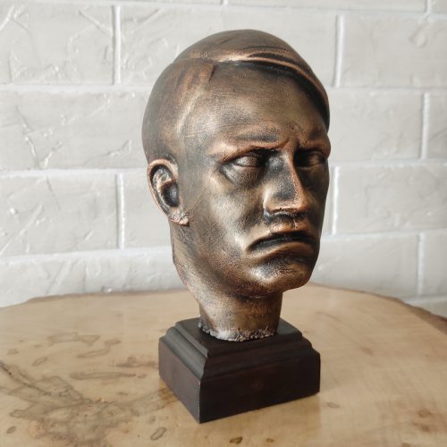 Adolf Hitler Bust Statue Desk Ornament, Polyresin Bronze Matte - Wood Low Rectangle Base