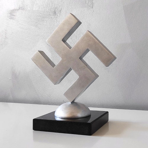 Swastika Statuette 8cm Aluminum Swastika Desk Ornament WWII - granite, matte
