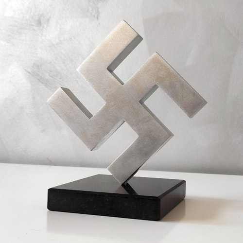 Swastika Statuette 8cm Aluminum Swastika Desk Ornament WWII - granite, matte V2
