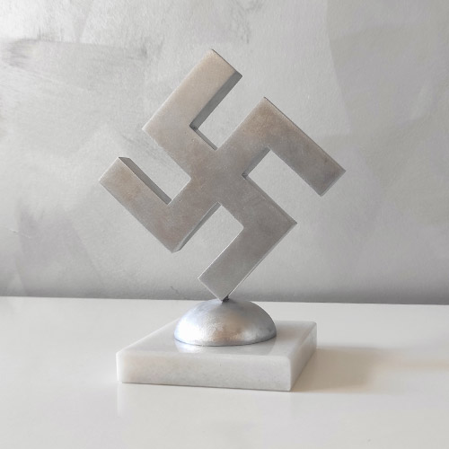 Swastika Statuette 10cm Aluminum Swastika Desk Ornament WWII - marble, matte