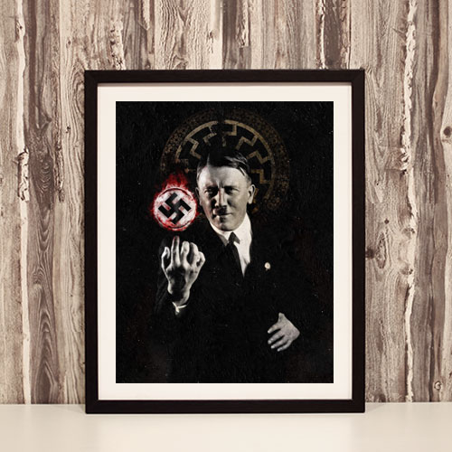 Framed Art Print Fuhrer Adolf Hitler and Black Sun